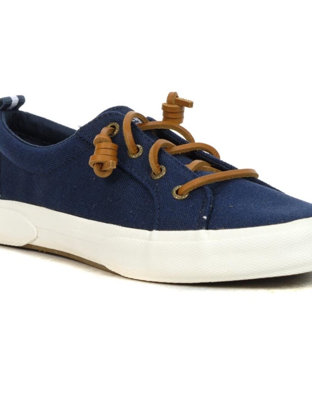 Sperry Navy Crest Vibe Canvas Low-Top Sneaker with Tan Laces size 10
